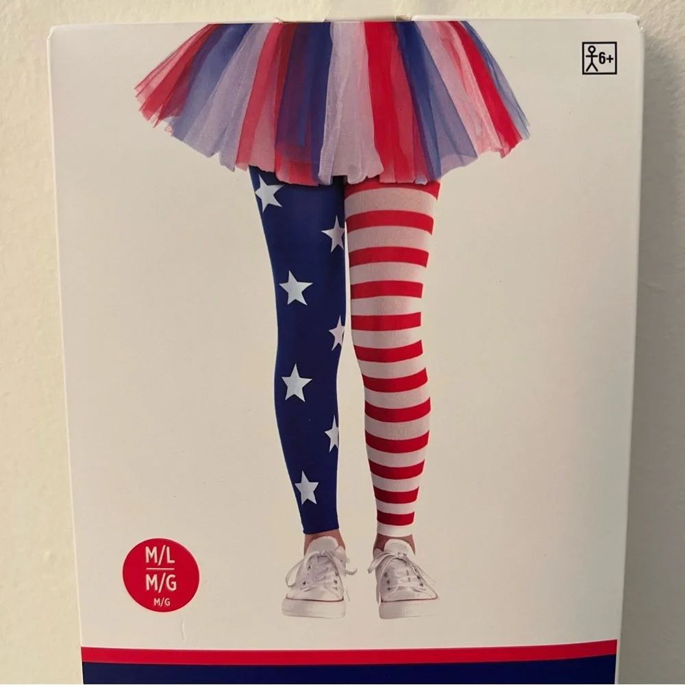 Child Footless Tights with Stars and Stripes red white and blue M/L NEW